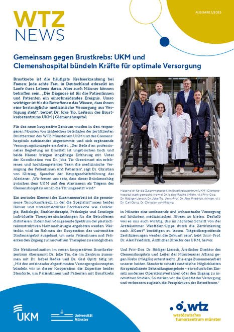 UKM | WTZ-Newsletter als Pdf | Themen: Brustkrebszentrum UKM-Clemenshospital, Benefizkonzert zugunsten der Palliativmedizin, Studie EvoPar-Breast01