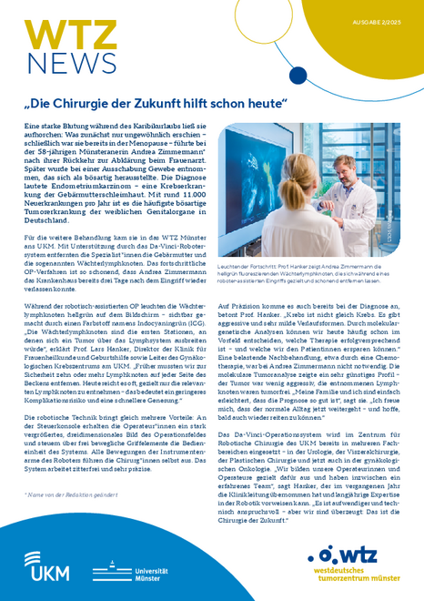 UKM | WTZ-Newsletter als Pdf | Themen: Roboter-assistierte OP in der Gynäkologie | Gerhard-Domagk-Preis 2025 | BlueStar 01-Studie | 7. Münsteraner Herbstsymposium  