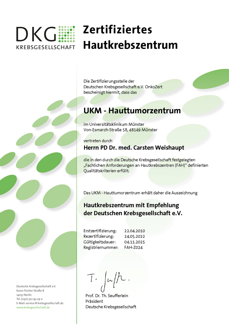 UKM-Hauttumorzentrum | Zertifikat | Deutsche Krebsgesellschaft