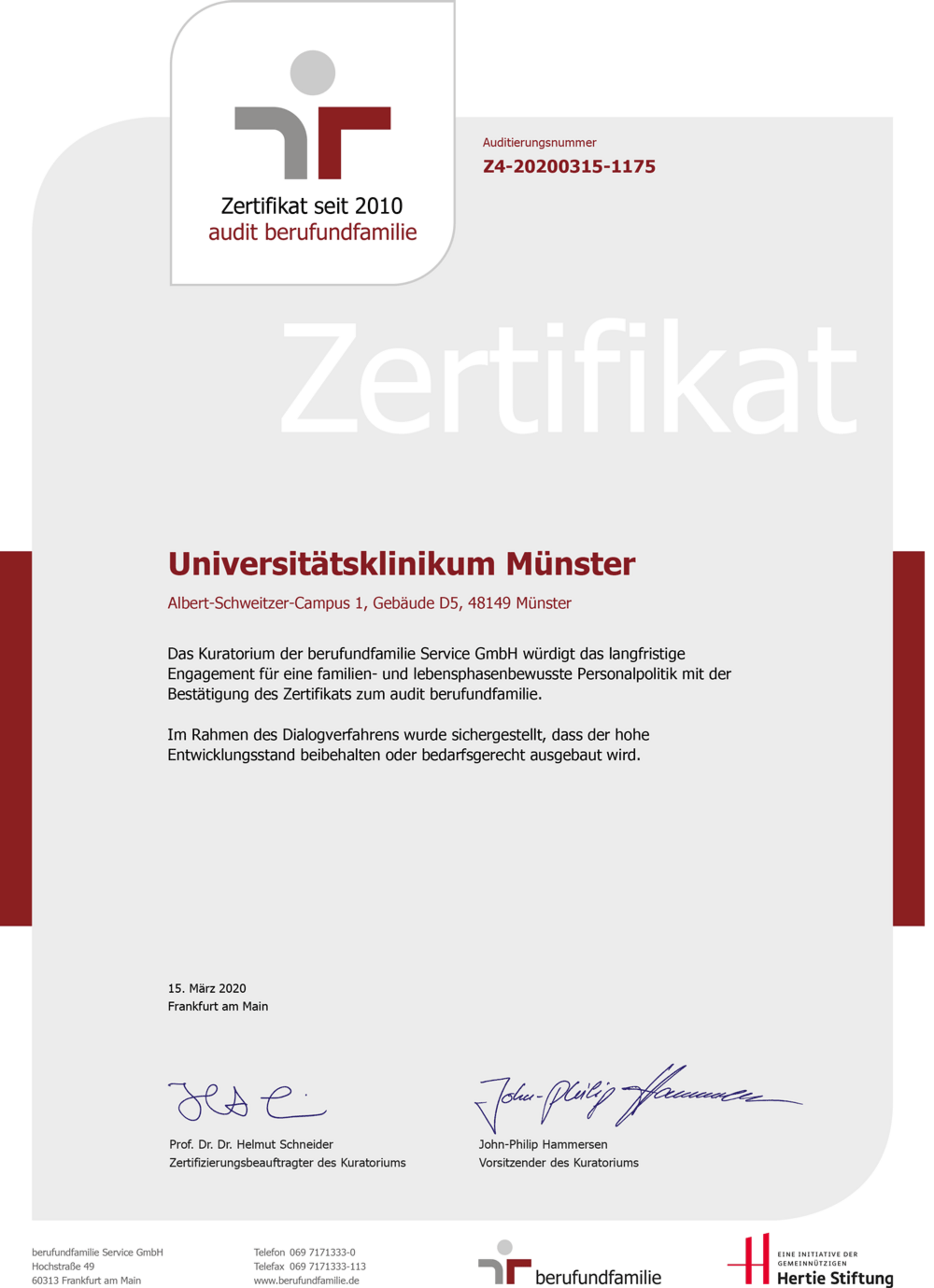 Zertifikat audit berufundfamilie