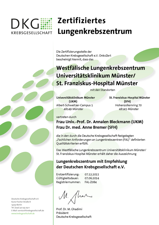 UKM Lungenkrebszentrum | Zertifizierung Deutsche Krebsgesellschaft