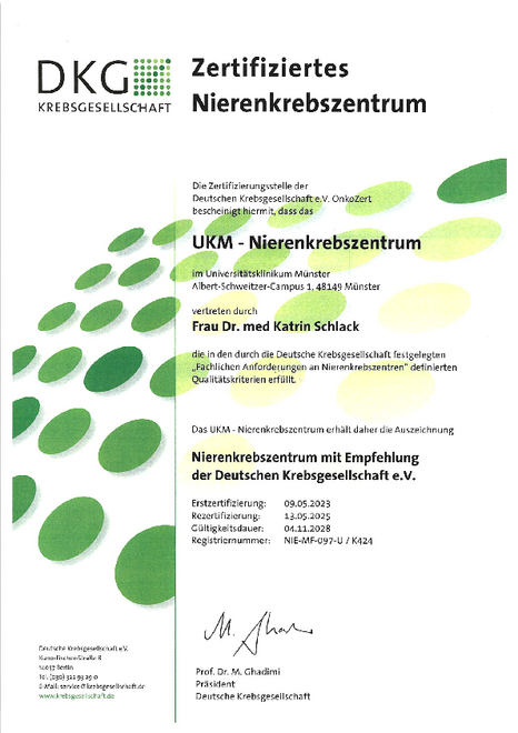 UKM Nierenkrebszentrum | Zertifizierung DKG